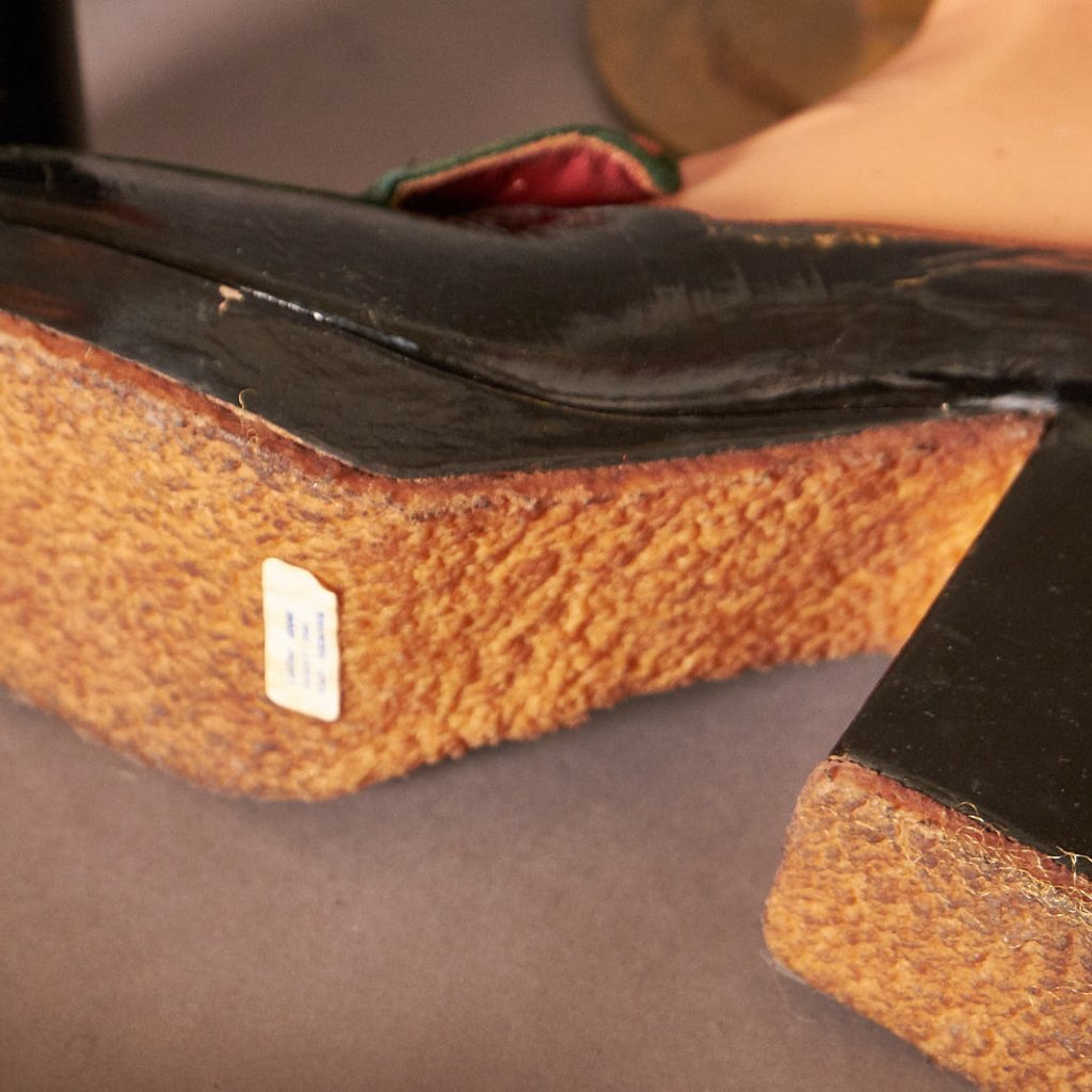 1970s Chunks Platform Suede Strip Loafer Heels